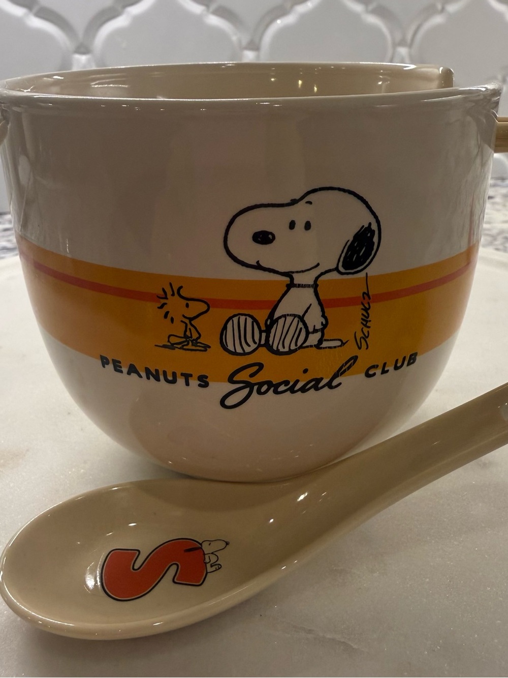 Peanuts Charlie Brown & Snoopy 3pc Ramen Noodle Bowl Set - Spoon and Chopsticks